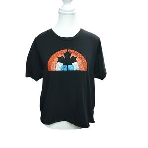 Miken Crop Cut Off Crop Top Rainbow Maple Leaf Graphic XL